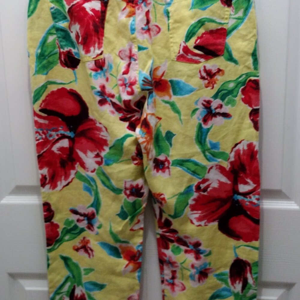 Lauren Ralph Lauren Tropical Floral Linen Pants Size 12 Yellow Resort Chic - Picture 5 of 12
